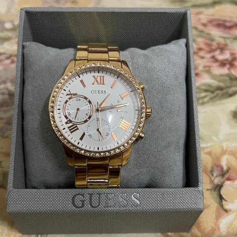 Rose Gold W1069l3 Guess Solar Crystal Silver Dial Ladies Fashion