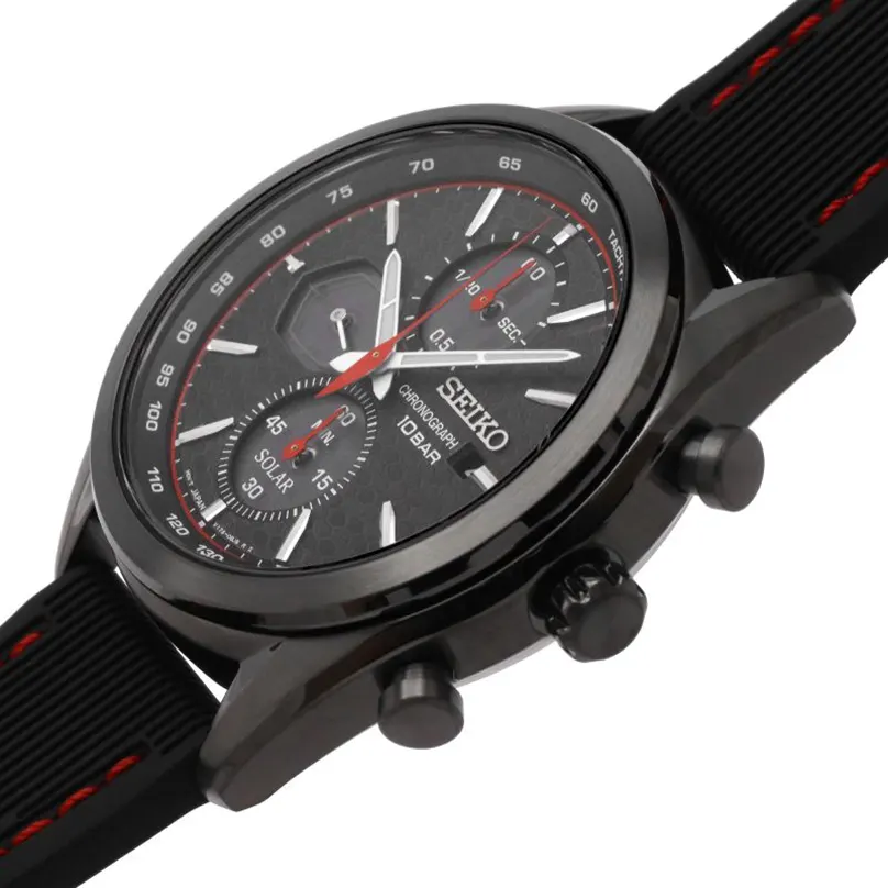 Seiko Solar Black Dial Black Silicone Men's Watch | SSC777P1