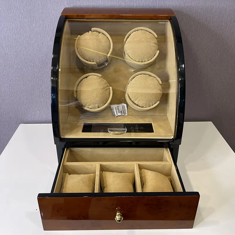 Slots Brown Watch Winder High Quality Curved Shape for Automatic