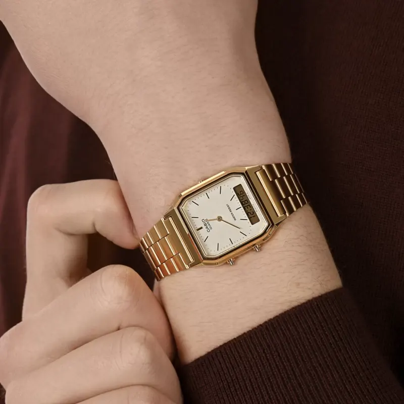 Casio Vintage Gold-tone Rectangular Watch- AQ-230GA-9DMQ | Watch Shop BD