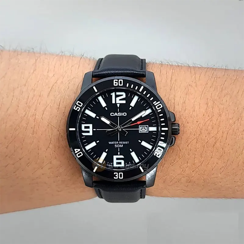 Casio Enticer MTP-VD01BL-1BVUDF Orologio Uomo Analogico, Quadrante Nero, Cinturino In Acciaio Inossidabile, Datario, Design Classico E Elegante - 3