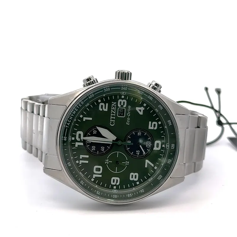 CITIZEN Eco-Drive CA0770-72X Orologio Uomo, Cassa Acciaio 43mm, Cinturino Acciaio, Quadrante Verde, Cronografo, Tachimetro, 10 ATM