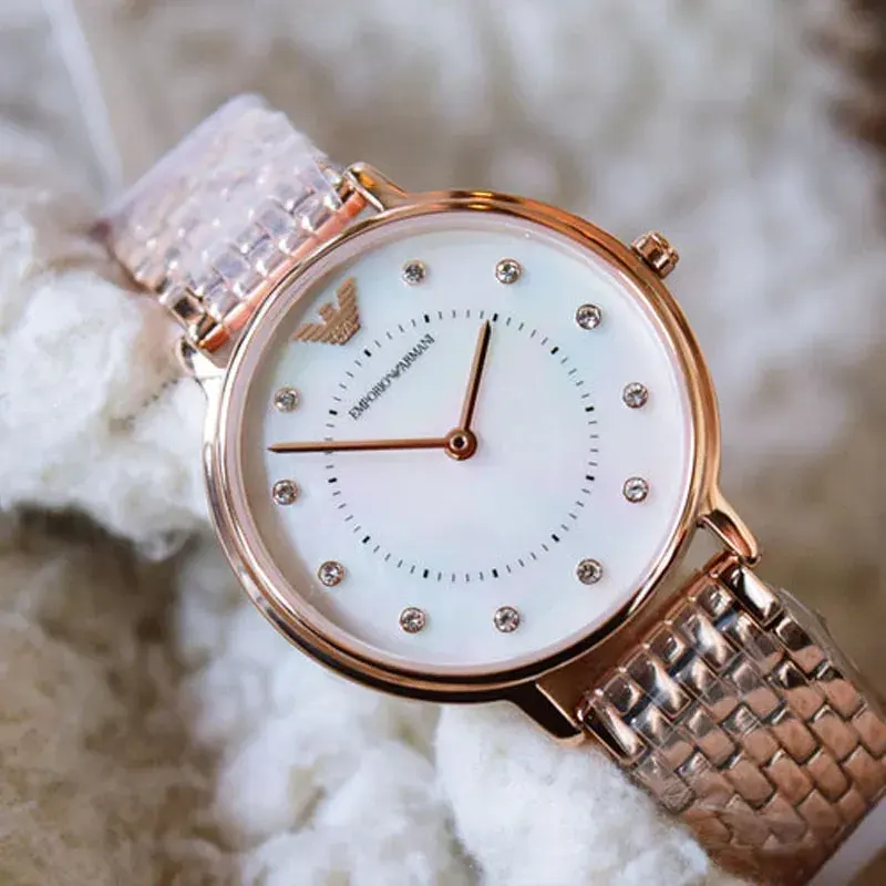 Pearl Dial Emporio Armani Watch Pearl Face Emporio Armani Dress Analog  Mother Of Pearl Dial Gold Steel Strap - Main Image