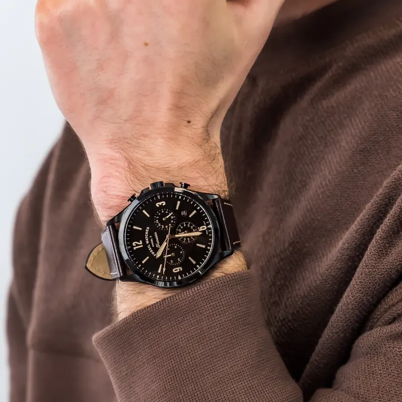 Leather Watch Forrester Chronograph Luggage Leather Strap Fossil