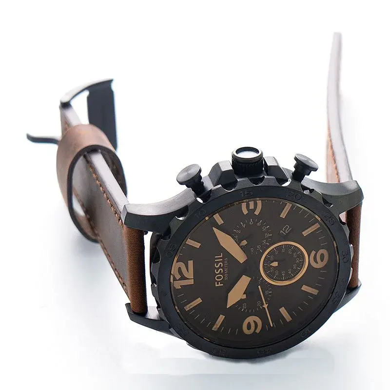Fossil Nate Brown Leather Chronograph Brown Dial Men's Watch