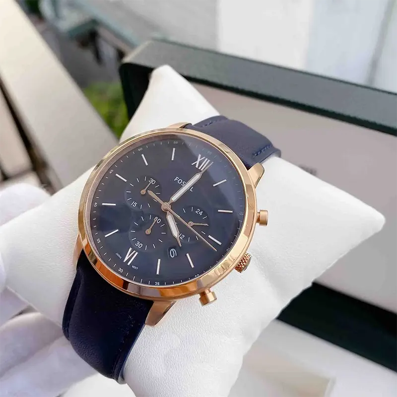 Rose Gold Fossil Nate Chronograph Leather Watch Fossil Neutra