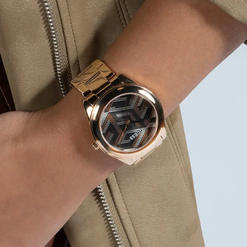 Rose Gold Guess Ladies Dress Horloge Guess Fawn Pink Round Dial