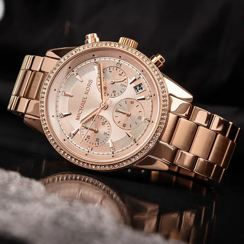 Mk6357 Rose Gold Mk Watch With Diamonds Michael Kors Ritz Rose