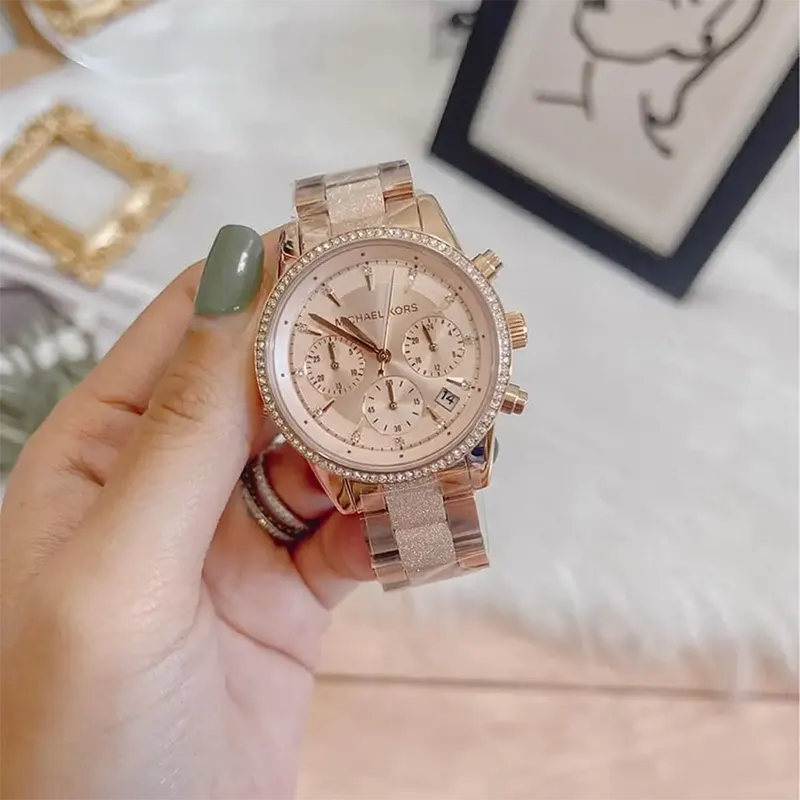 Gold Plated Michael Kors Rose Gold Swarovski Watch Michael Kors
