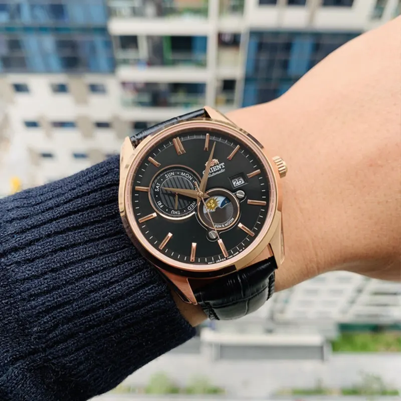 Orient Contemporary Sun and Moon Black Dial Men's Watch- RA