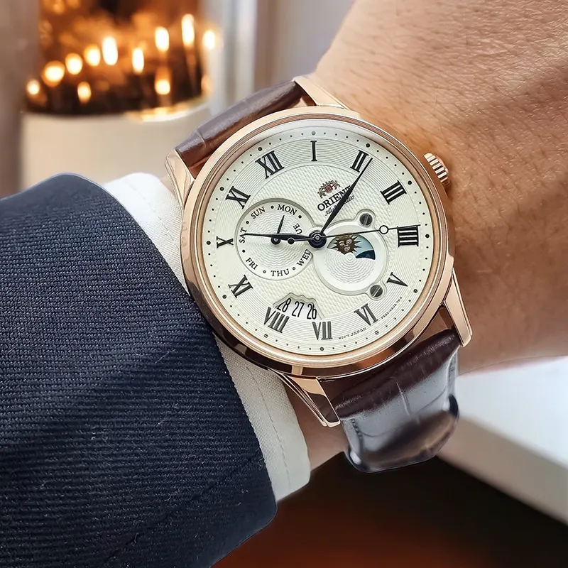 Orient Sun Moon Automatic White Dial Men's Watch- RA-AK0007S