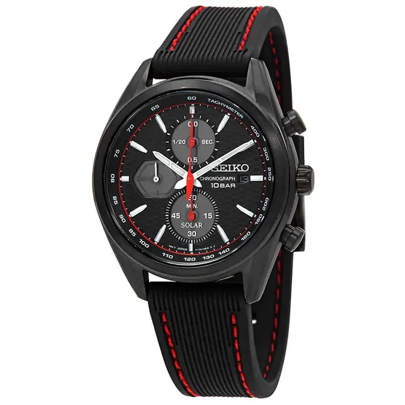 Seiko Solar Black Dial Black Silicone Men's Watch | SSC777P1