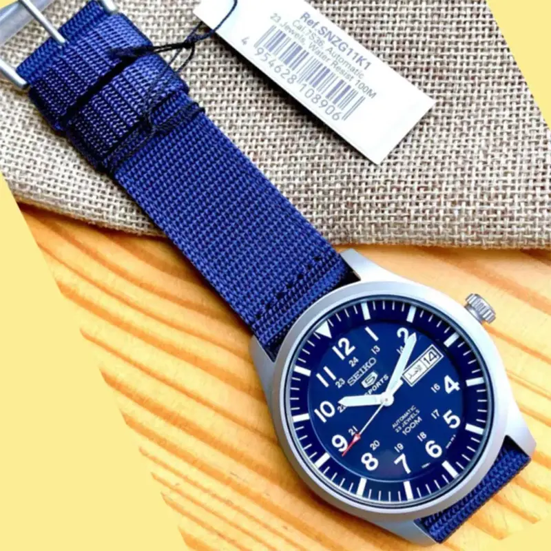 Seiko Sports Automatic Blue Dial Nylon Men's Watch- SNZG11J1