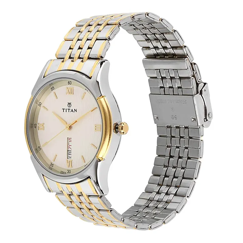 Titan Off White Dial Two Tone Men's Watch 1636BM01 Watch Shop BD