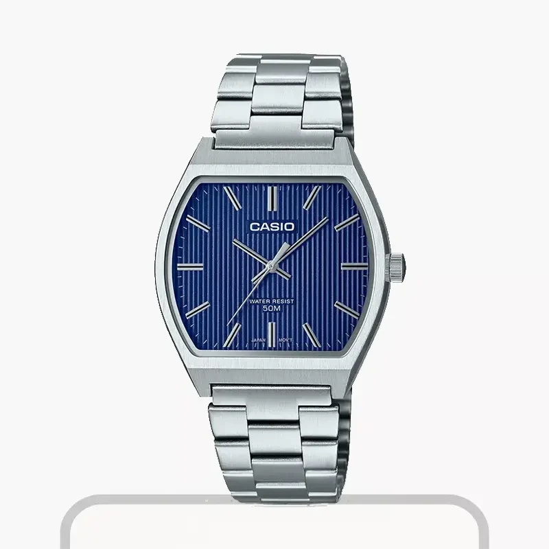 Casio Enticer Analog Blue Dial Silver Band Men's Watch- MTP-B140D