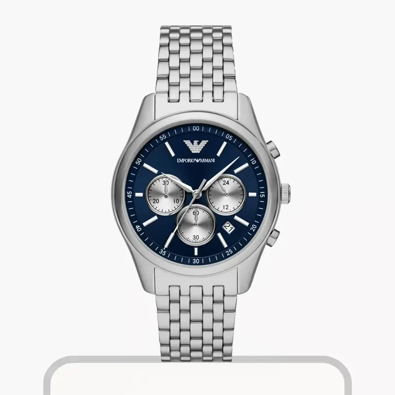 Emporio Armani Antonio Chrono Blue Dial Silver Men's Watch