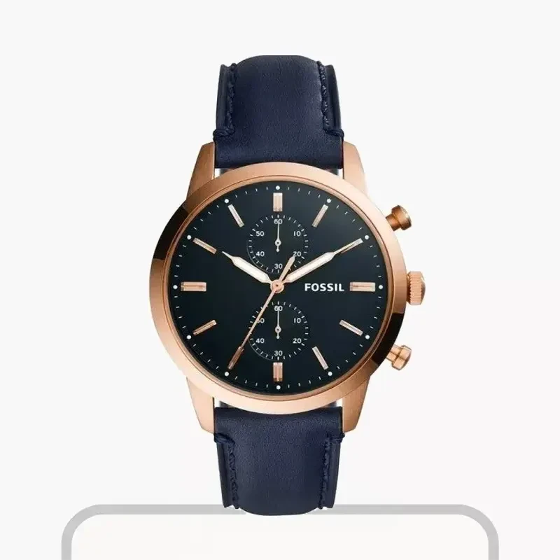 Fossil 44mm Townsman Chronograph Navy Leather Men's Watch FS5436