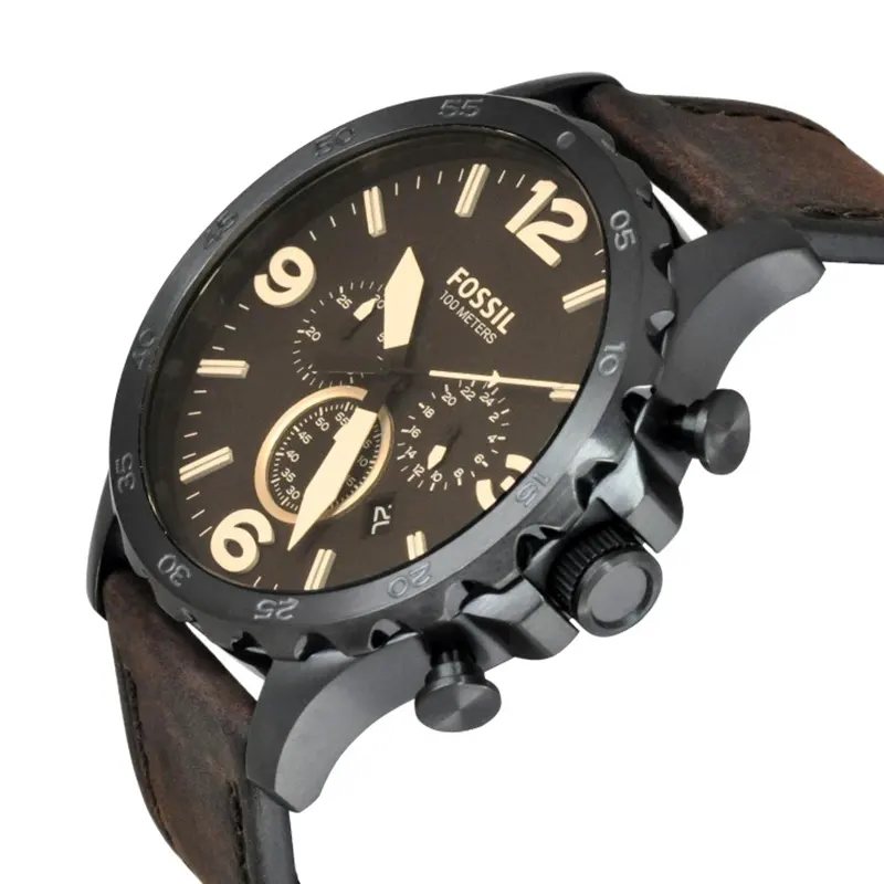 Fossil Nate Brown Leather Chronograph Brown Dial Men's Watch
