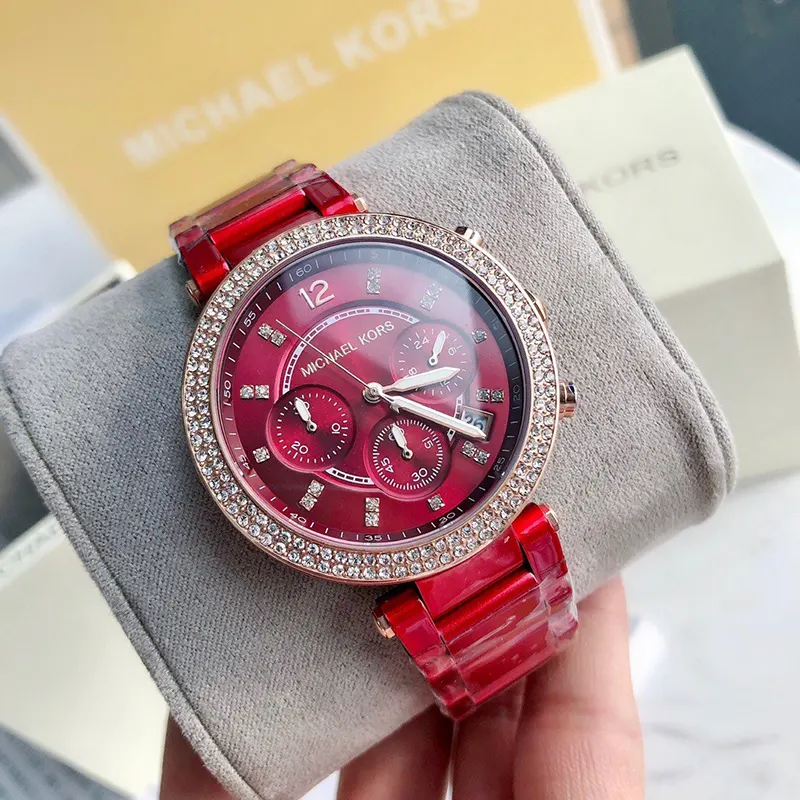 Michael Kors Parker Red Dial Red Band Fashion Ladies Watch- MK6805