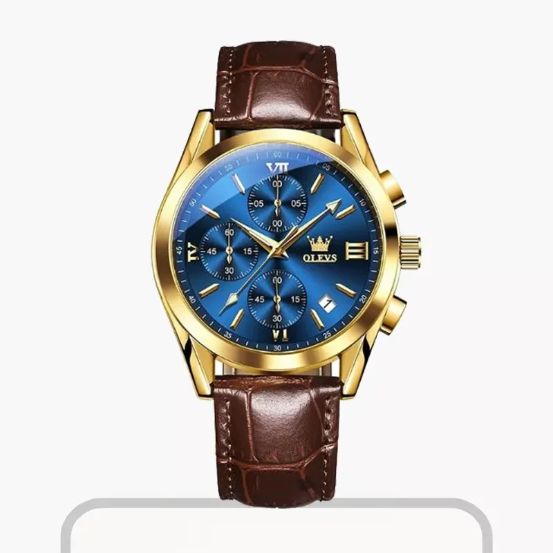 OLEVS 2872 Men's Chronograph Blue Dial Leather Watch Watch Shop BD