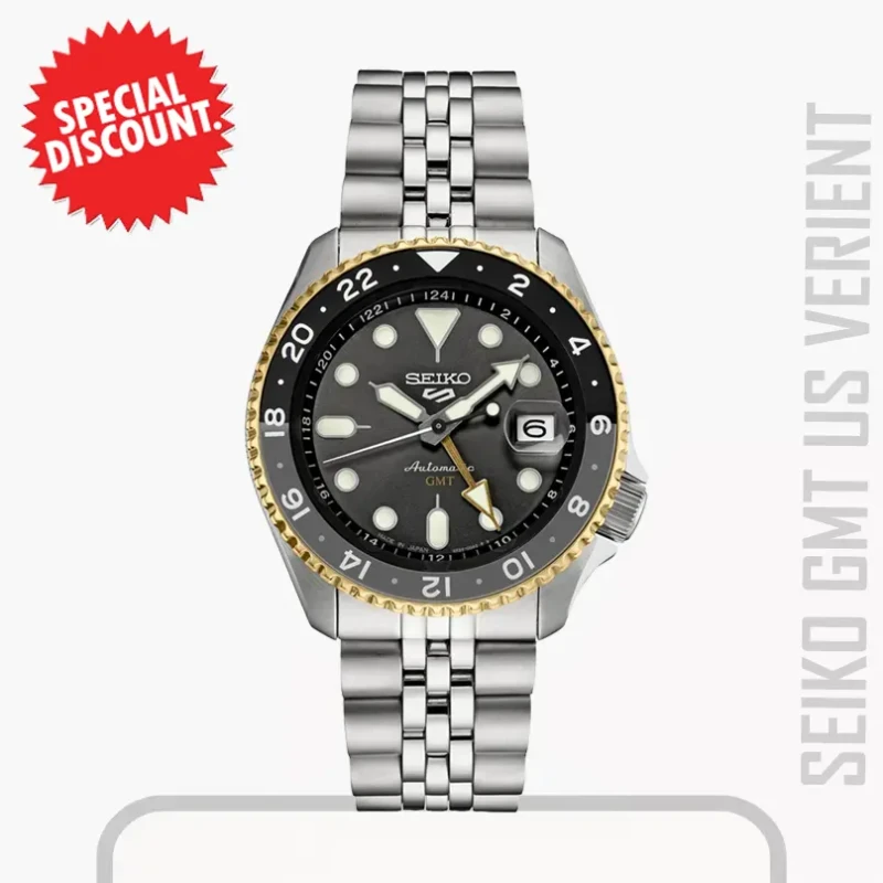 Seiko 5 Sports GMT Two-tone Gold Bezel Men’s Watch- SSK021J1