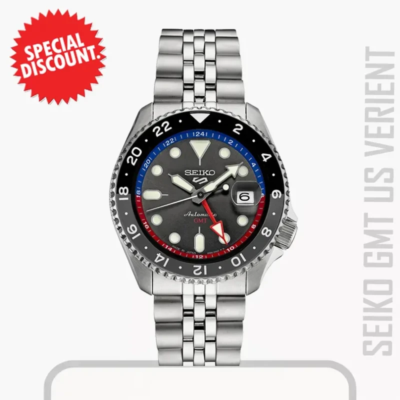 Seiko 5 Sports GMT Pepsi Bezel Charcoal Men’s Watch- SSK019J1