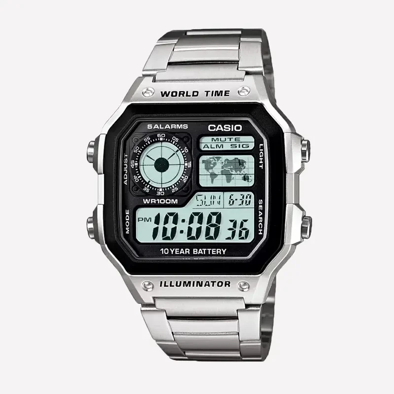 Casio Youth Digital Black Dial World Time Men's Watch- AE-1200WHD-1AVDF