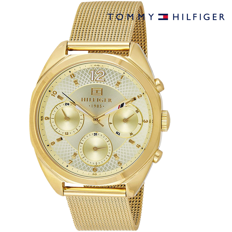 New Authentic Tommy Hilfiger Chronograph Gold Tone Dial Golden Band ...