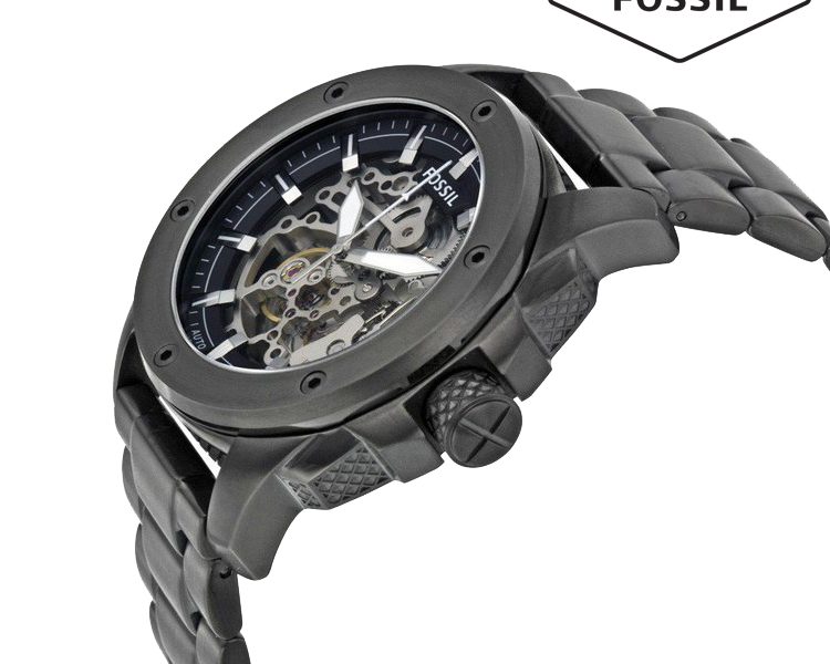 New Authentic Fossil Mechanical Skeleton Dial Black Band Stainless ...